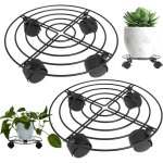 32 cm porte plante � roulettes, 2 pi�ce supports de pots de fleurs � roulettes m�tal avec roues verrouillables ...