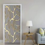 3d porte murales feuille d'or moderne autocollant de porte auto adh�sif imperm�able � l'eau maison porte ...