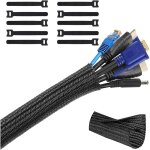 3m cache cable rglable, gaine cable tresse diamtre 13 mm, manchon cable avec 10 serre - cables, protection ...