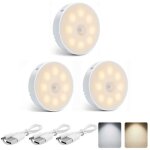 3pcs lampe detecteur de mouvement interieur, lumire led automatique sans fil rechargeable usb