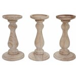 Hhg - jamais utilis] 3x bougeoir t361, chandelier, style shabby, vintage, hauteur 24cm, marron naturel ...