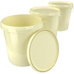 Fixedbyu - 3x seau avec couvercle seau � vide en plastique poign�e 15, 9l alimentaire ivoire clair