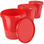 Fixedbyu - 3x seau avec couvercle seau  vide en plastique poigne 15, 9l alimentaire rouge clair