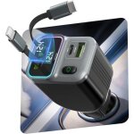 4 en 1 chargeur allume cigare voiture usb c 65w, 80cm c�ble r�tractable et �clairage ambiant, charge ...