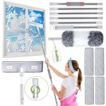 4 en 1 raclette vitre professionnel longueur jusqu'� 275 cm, nettoyage vitre avec 4 chiffons microfibres, ...