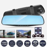 4. 3? hd 1080p vue double objectif r�troviseur int�rieur voiture dvr dash cam cam�ra recorder