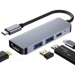 4 in 1 type c hub multifonction usb base hdmi 4k / 30hz pd3. 0 charge rapide 87w adaptateur bureau cole ...