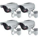 (4 pack, argent) camras factices avec panneau solaire, fausse de scurit camra cctv avec led lumire ...