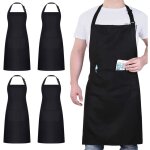 4 pack chef tabliers, noir tablier avec 2 poches, etanche rglable tablier pour homme femme, tablier ...