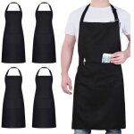 4 pack chef tabliers, noir tablier avec 2 poches, etanche r�glable tablier pour homme femme, tablier ...