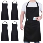 4 pack chef tabliers, noir tablier avec 2 poches, etanche rglable tablier pour homme femme, tablier ...