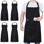 4 pack chef tabliers, noir tablier avec 2 poches, etanche rglable tablier pour homme femme, tablier ...
