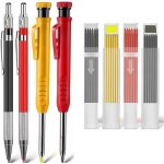 4 pcs crayons de charpentier m�caniques avec taille - crayon int�gr� et 40 recharge, outils de marquage ...