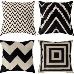 4 pcs housses de coussin 45 x 45 cm, carr dcoratif taie d'oreiller canap housse coussin noir et blanc ...