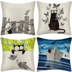 4 pcs housse de coussin 45x45cm en lin d'ext�rieur taie d�coratif canap� taie d'oreiller pour canap� ...