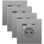 4 pcs prise murale usb + type - c 5v 2. 1a, adaptateur secteur ue ac 110 - 250v pour smartphone et tablette ...