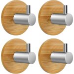 A 4 pi�ces bambou et acier inox rond crochet adh�sif crochet mural crochet autoadh�sif salle de bain ...