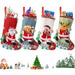4 pi�ces chaussette de noel, chaussettes de no�l, bas de no�l d�coration, bonhomme de neige, renne, p�re ...