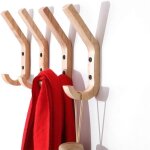 4 pi�ces crochets muraux en bois de caoutchouc � manteau pat�res portemanteaux � deux crochets, 16 x ...