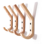 4 pi�ces crochets muraux en bois de caoutchouc � manteau pat�res portemanteaux � deux crochets, 16 x ...