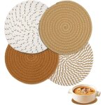 4 pi�ces dessous de plat en fil de coton, dessous de plat ronds tress�s tapis porte casseroles, 18cm ...