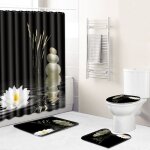 4 pices ensemble de rideaux de douche zen stones blanc lotus noir rideaux de douche impermable rideau ...