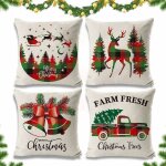 4 pices housse de coussin noel 45x45 cm, coussin taie d'oreiller nol, taie d'oreiller en lin de coton ...