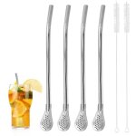[jamais utilis�]4 pi�ces pailles en acier inoxydable avec cuill�re filtrante, cuill�re � paille filtrante, ...