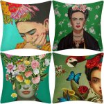4 pices peinture  l'huile frida kahlo autoportrait coton lin taie d'oreiller voiture, coussin canap, ...