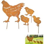 4 pi�ces rouill�s avec poule d�coration de jardin poule avec poussins poulet decoration exterieur jardin ...