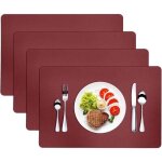 4 pi�ces sets de table en cuir imperm�ables 45�30cm dessous de verre antid�rapant lavable rouge