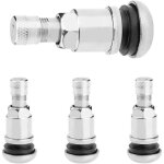 4 x metal alloy wheel valves, silver steel valves for aluminium rims, car tyre valve 11. 3 mm, universal ...