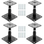 4 x post brackets, height adjustable, 100 - 150 mm, galvanised steel, black, 75 x 95 mm, adjustable for ...