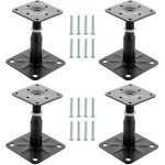 4 x post brackets, height adjustable, 100 - 150 mm, galvanised steel, black, 75 x 95 mm, adjustable for ...