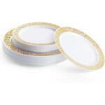 40 assiettes en plastique r�utilisables blanches premium avec bord dor� (20 assiettes plates, 20 assiettes ...