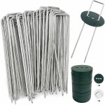 40 piquets de jardin avec rondelles, piquets de fixation en acier galvanis pour baches, agraphes de ...