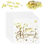 40 serviettes happy birthday blanc or ? tissu jetable, , d�co filles / gar�ons