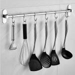 40cm porte ustensiles mural en acier inoxydable avec 6 crochets pour cuisine et salle de bain, pas de ...