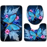 40cm x 60cm)ensemble tapis de bain 3 set motif papillon bleu wc tapis contour tapis de salle antidrapant ...