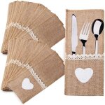 40pcs porte - couvert en toile jute et dentelle sac � couteaux table pochette poche � couverts accessoire ...