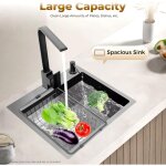 40x45cm �vier cuisine evier inox 1 - bac avec savon egouttoir panier d'�gouttage robinet rotatif chaude ...