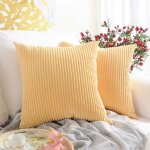 45cm coussin et housse de coussin ray� jaune clair lot de 2, velours c�tel� doux d�coratif carr� housse ...