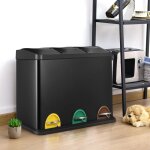 Liferun - 45l (3x15l) poubelle de cuisine, poubelle tri selectif 3 compartiments, poubelle  pdale inox, ...