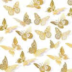 48 pcs papillon d�coration sticker dor� 3d, autocollants papillon amovibles diy enfants filles adultes ...