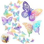 48 pi�ces stickers papillons 3d muraux ? d�corations murales r�alistes pour f�te, chambre, miroir, ballon, ...