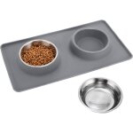 48x30cm tapis de gamelle en silicone pour chien et chat - double gamelle en acier inoxydable avec plateau ...