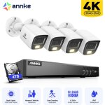 4k kit camras de vidosurveillance tourelle extrieures filaires, 8ch dvr et 4 camras 8mp, vision nocturne ...