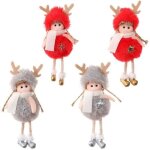 4pc rouge et gris 16 x 6 cm, decoration noel peluche angel � suspendre cheminee decorative renne bois ...