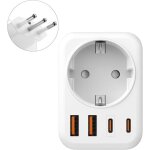 5 en 1 adaptateur prise italienne vers france, adaptateur prise italienne, 2 usb c, 2 usb a, europe fr ...