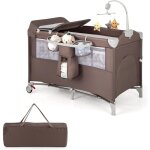 Costway - 5 en 1 lit parapluie bb avec matelas et table  langer amovible, lit bb volutif avec bote ...